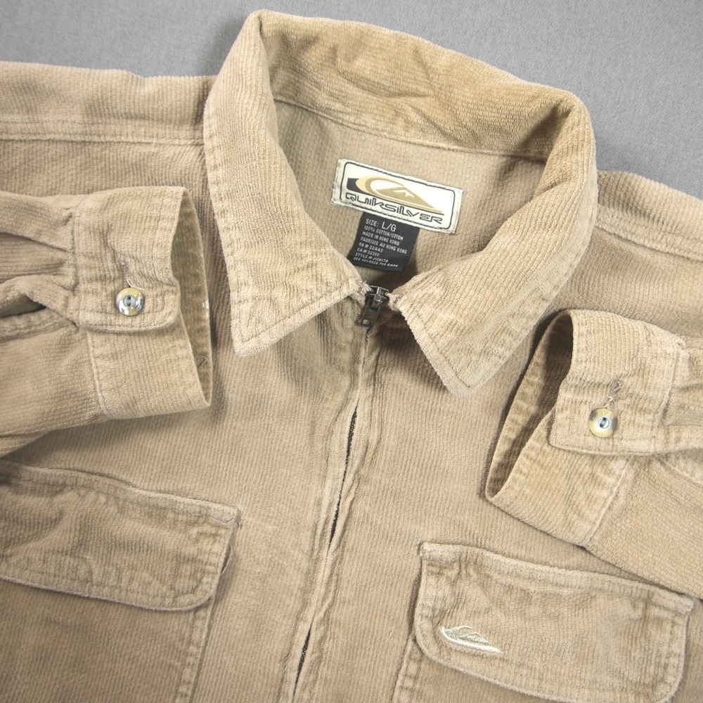 VTG 90s Quiksilver Corduroy Zip Flap Pocket L Men Jacket Skate Overshirt shacket